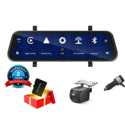 Navigatore GPS Dash Cam con schermo touch screen da 9,66 pollici per auto con doppia lente DVR wireless Carplay Android con scheda TF da 32 GB
